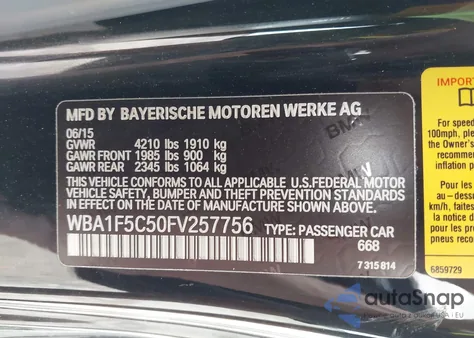2015 BMW 228I from USA, damaged, VIN WBA1F5C50FV257756